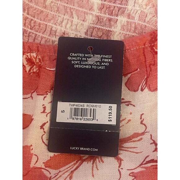 Lucky Brand Women’s Linen Crop‎ Top Red Ivory Floral Size Small MWT - Picture 8 of 9